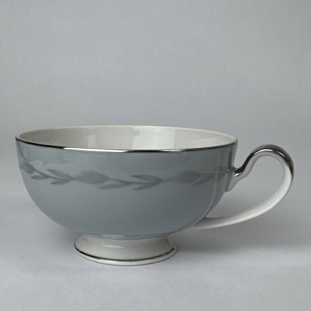 Silver Wheat Seyei China Cups Gray w Platinum Trim Japan 3282 (cp2)